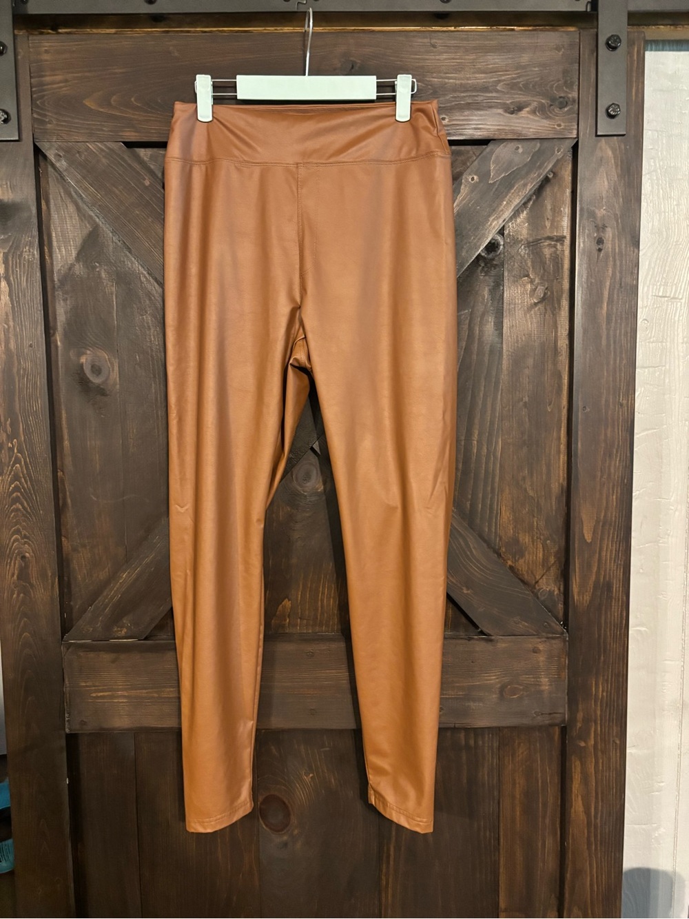 aerie Faux Leather Leggings in Cognac Brown